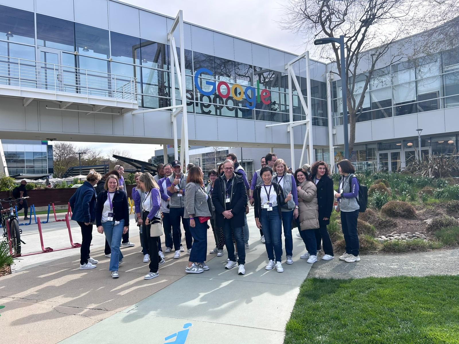 Executives on a company visit inside a Silicon Valley technology campus